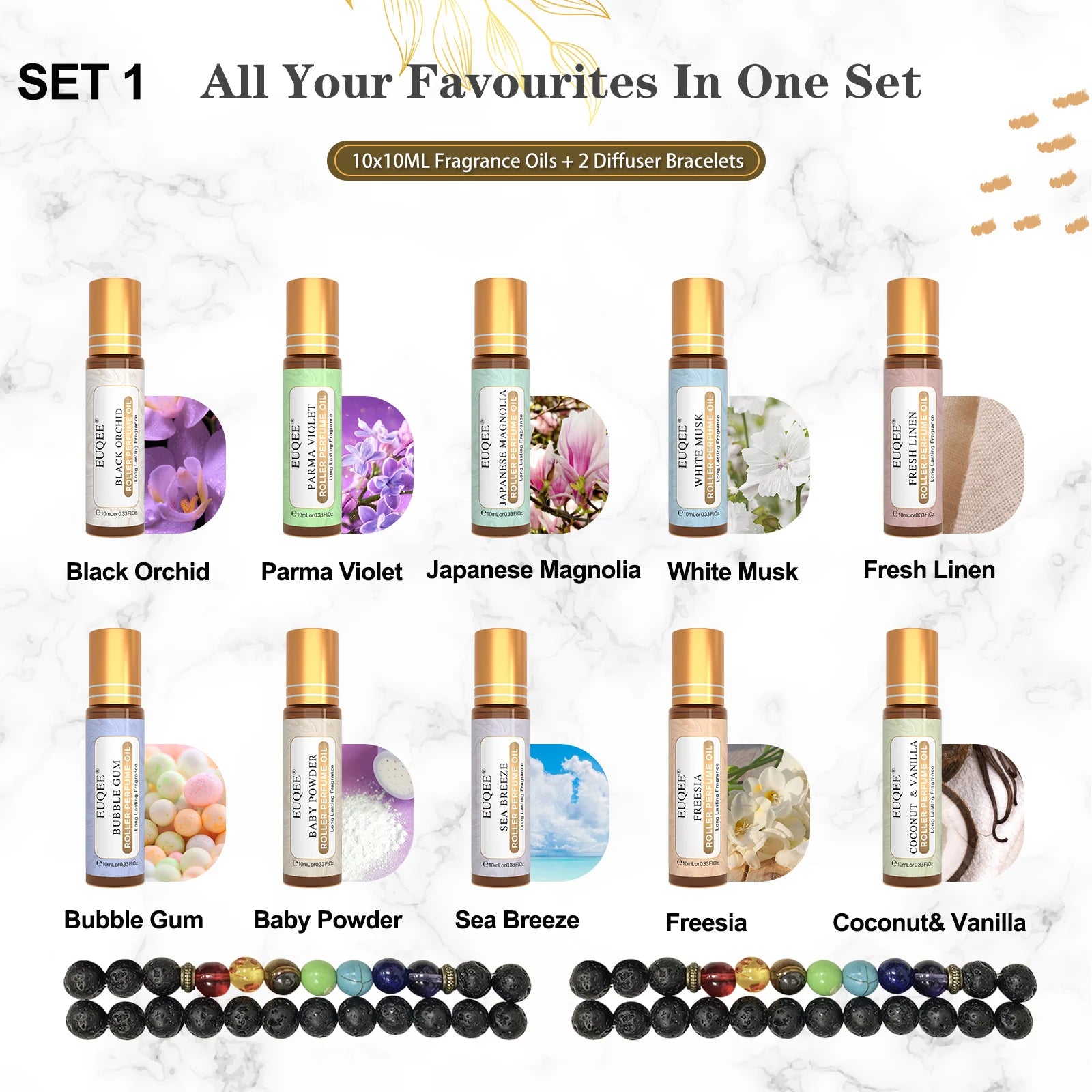 Aromatherapy Roll-On Oil Gift Set – 10pcs